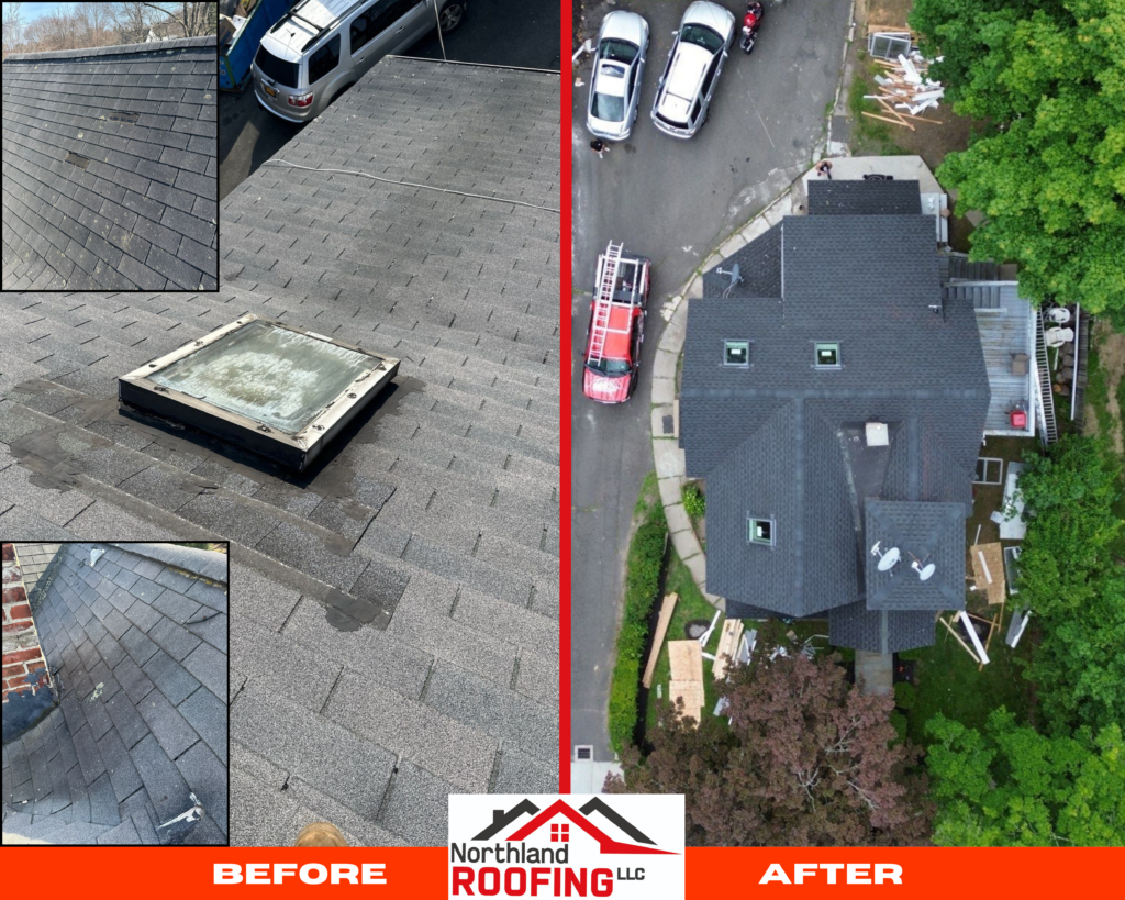 Weather damaged roof repair newtown CT by Northland Roofing LLC